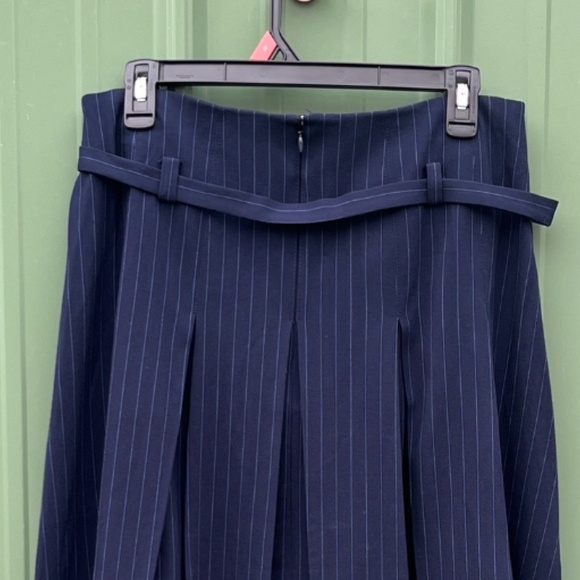 Belted Pleated Pinstripe Midi Skirt, Size 8 - Picture 4 of 9